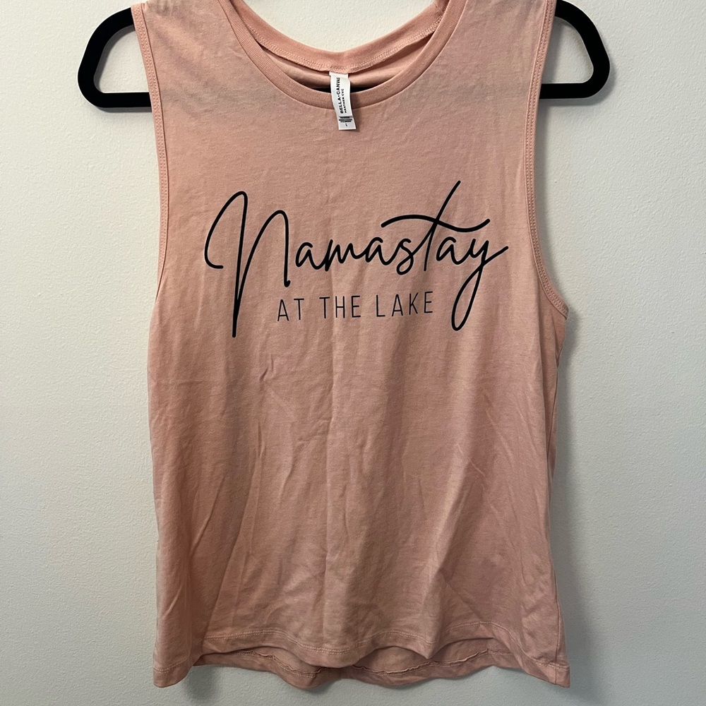 Lake Time Supply Co Pink Muscle Tee Namastay at the Lake